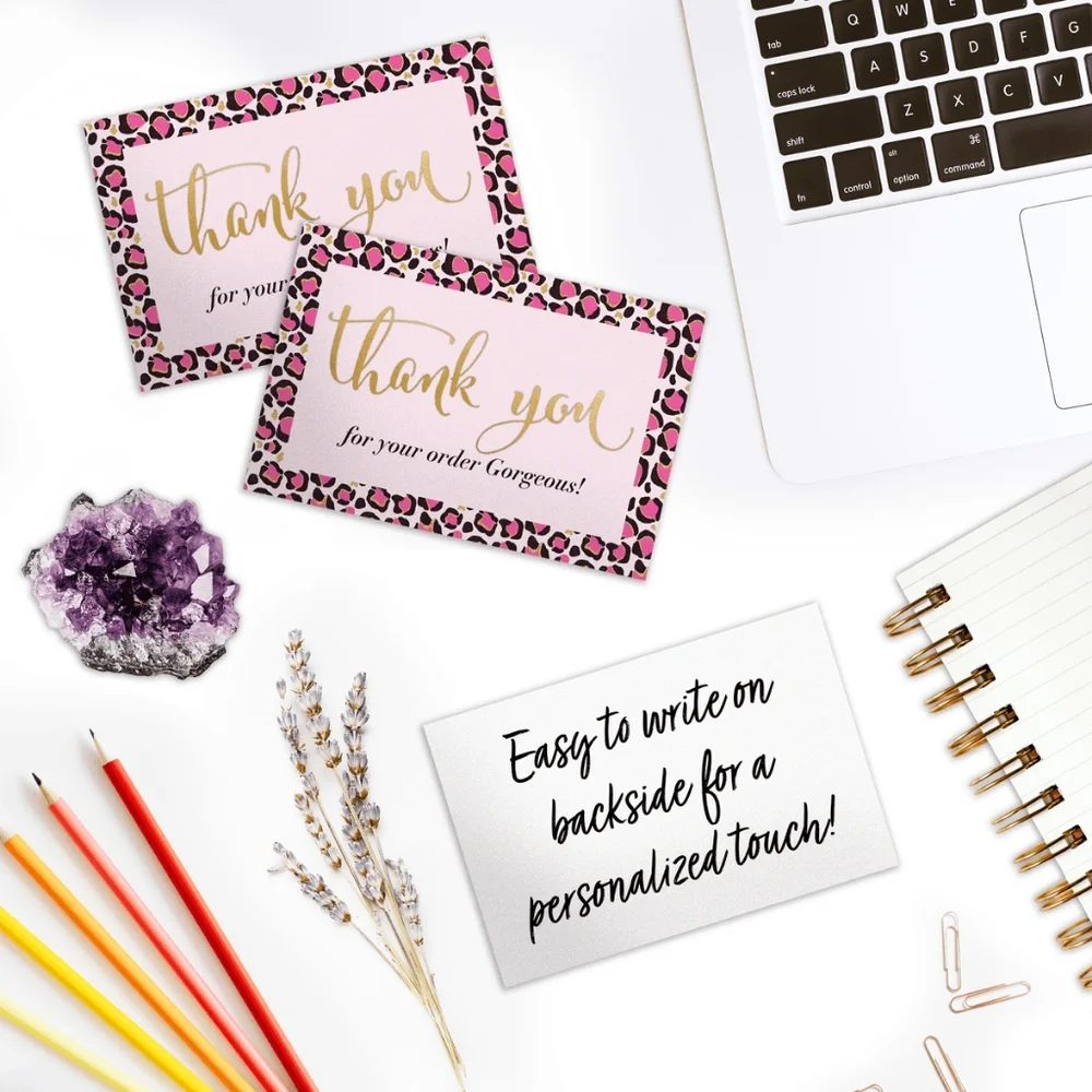 25 Pack Thank you Cards Pink Leopard Insert Cards 4X6